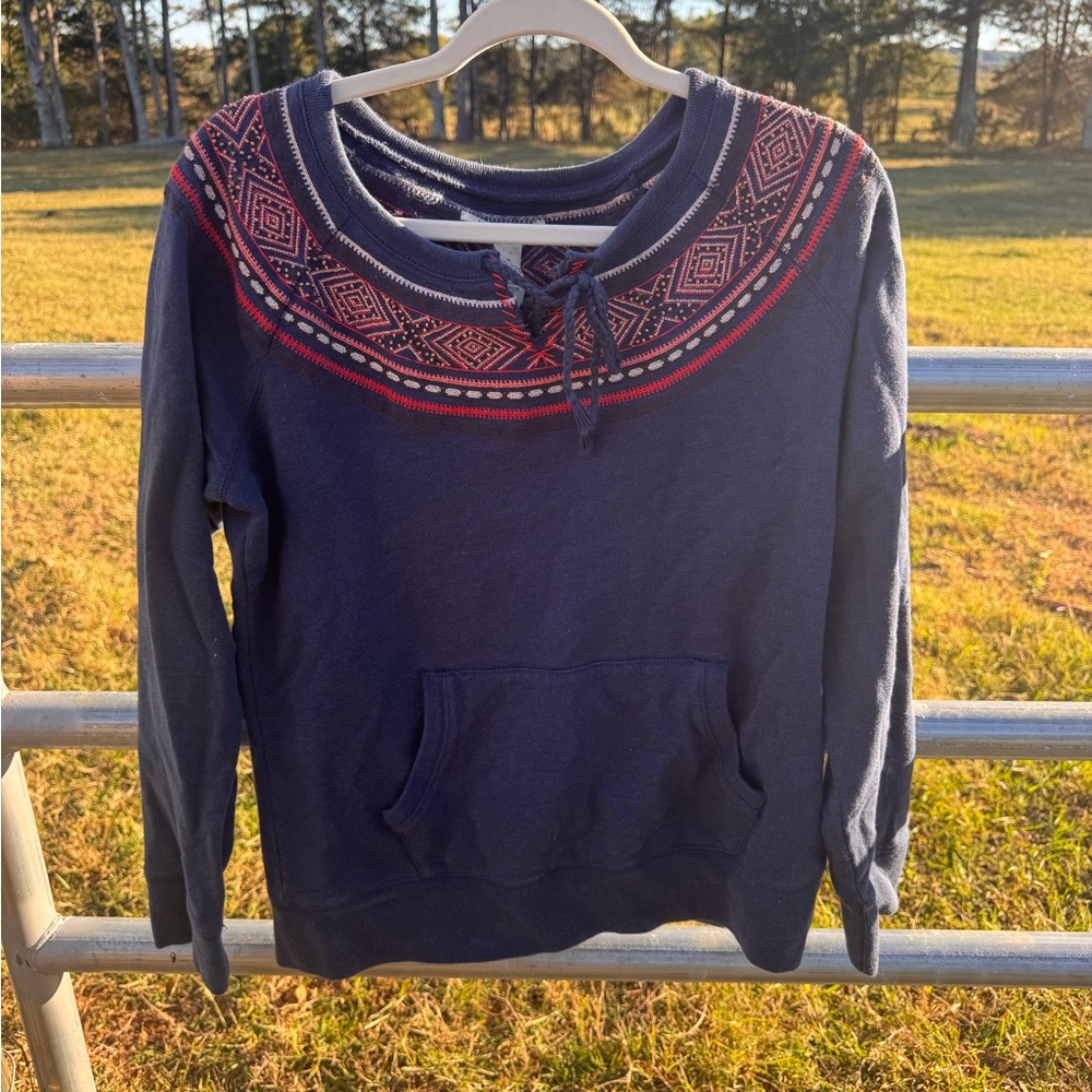 Vintage Lucky Brand Aztec detail navy Blue Sweater